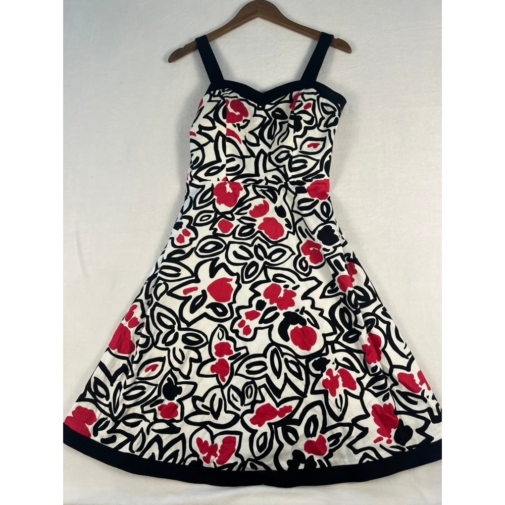 Vtg Rockabiliy Pin-up Fit Flare Dress 10P Red Black White Floral Sweetheart Y2K